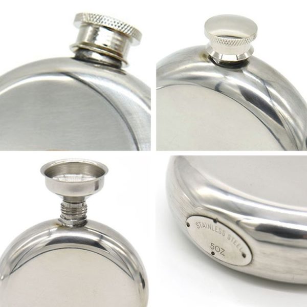 140mL (5oz) Men Mirror Handy Hip Flask Stainless Steel Portable Round Jug (With Small Funnel) (Silver) - Image 5