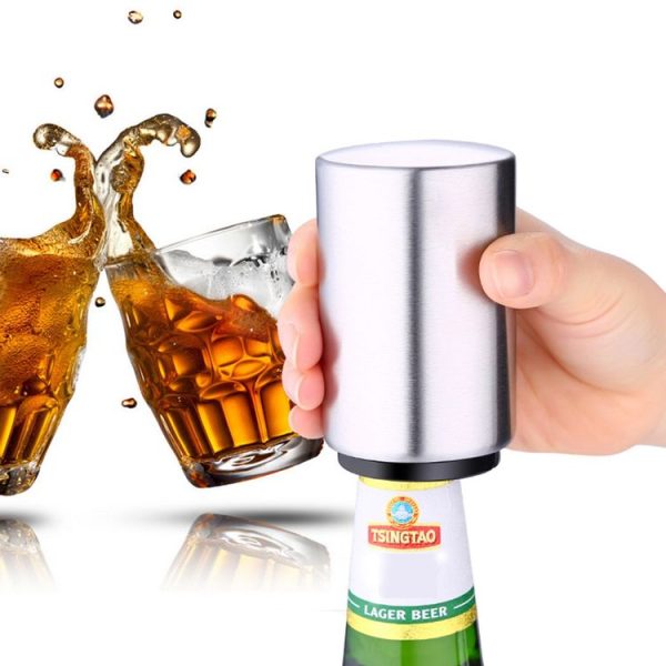 Magnetic Automatic Beer Bottle Cap Opener Stainless Steel Push Down Beer Opener Kitchen Gadgets, Size: 8.5 x 5.2cm - Image 7