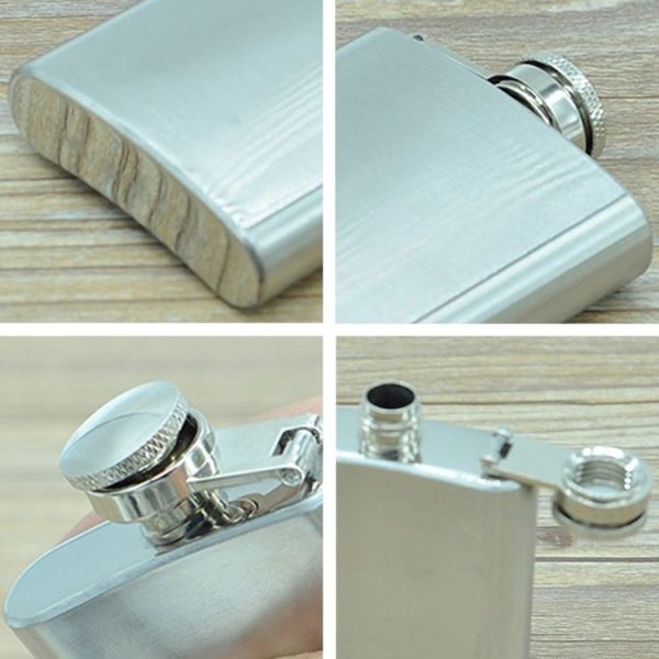 100ml (3.5oz) Pocket Flagon Outdoor Sports Flat Liquor Flask Camping Ultralight Portable Wearproof Wine Pot (Silver) - Image 4