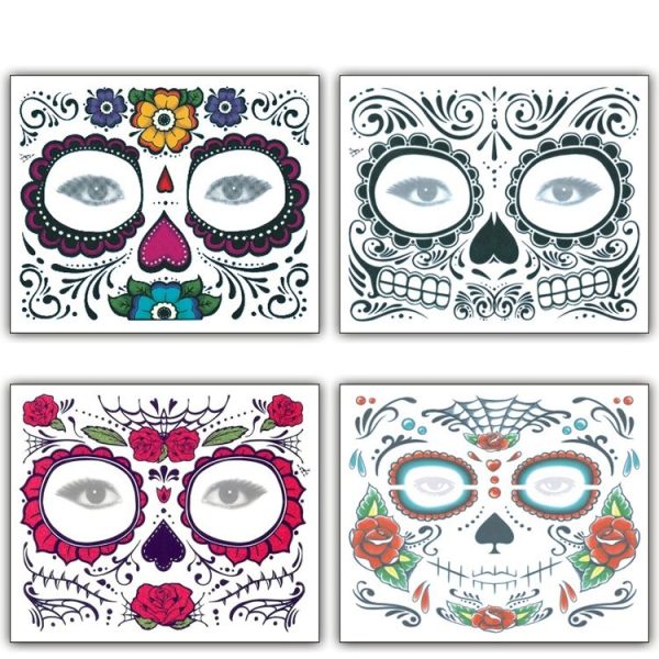 4pcs Halloween Waterproof Temporary Face Tattoo Stickers, Size: 150*125mm, Random Style Delivery