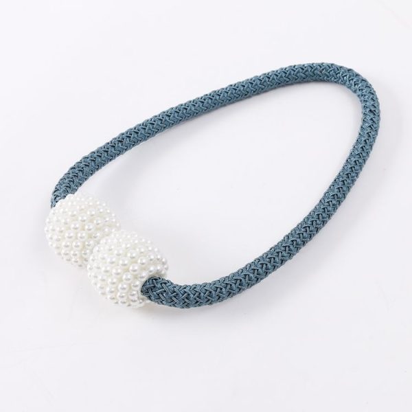 Fashion Adornments Pearl Magnetic Buckle Curtain Strap (Navy Blue) - Image 2