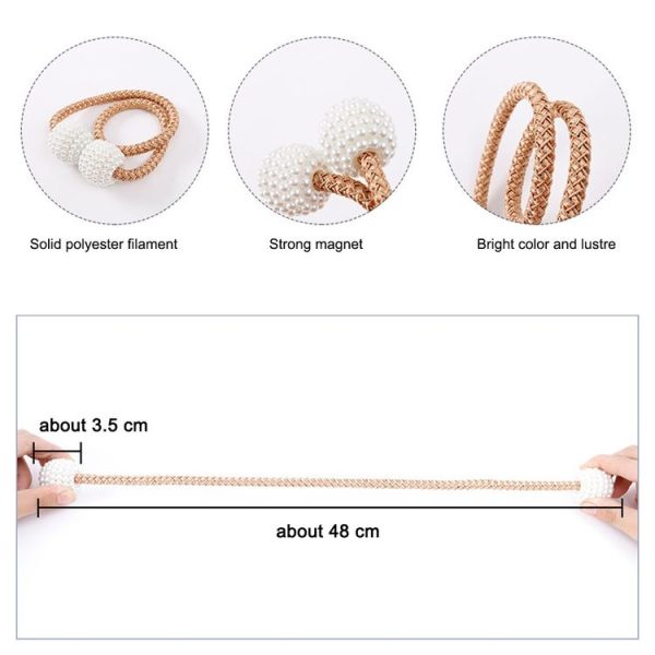 Fashion Adornments Pearl Magnetic Buckle Curtain Strap (Navy Blue) - Image 3