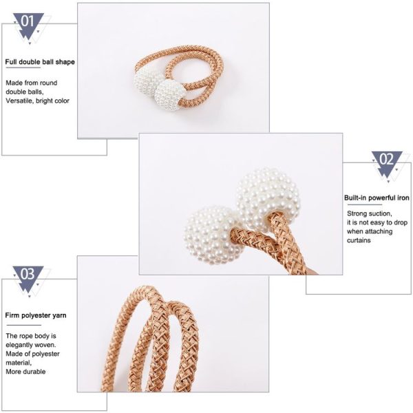 Fashion Adornments Pearl Magnetic Buckle Curtain Strap (Navy Blue) - Image 4