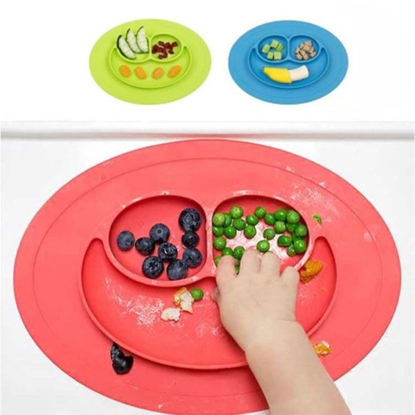 Smile Style One-piece Round Silicone Suction Placemat for Children, Built-in Plate and Bowl (Pink) - Image 3