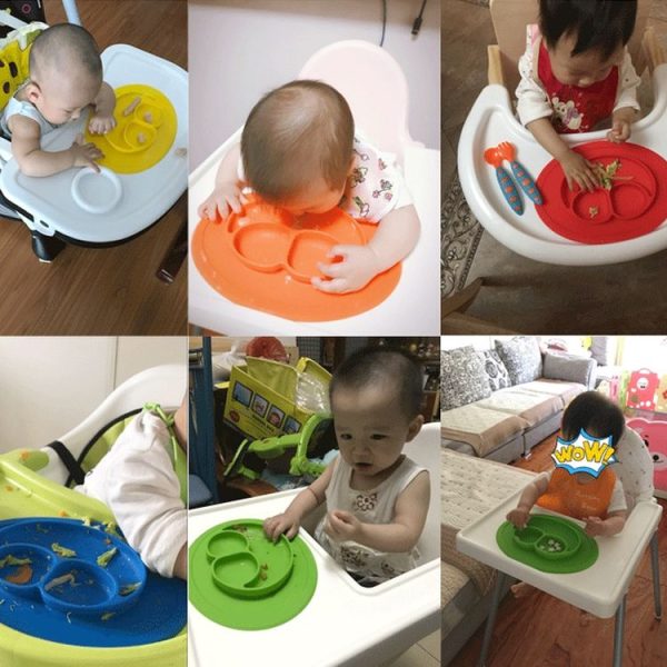Smile Style One-piece Round Silicone Suction Placemat for Children, Built-in Plate and Bowl (Pink) - Image 4