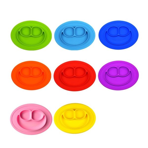 Smile Style One-piece Round Silicone Suction Placemat for Children, Built-in Plate and Bowl (Pink) - Image 5
