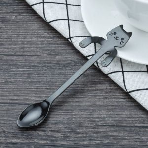 Creative 304 Stainless Steel Cartoon Cat Handle Coffee Stirring Spoons, 11.8*1.8cm (Black)