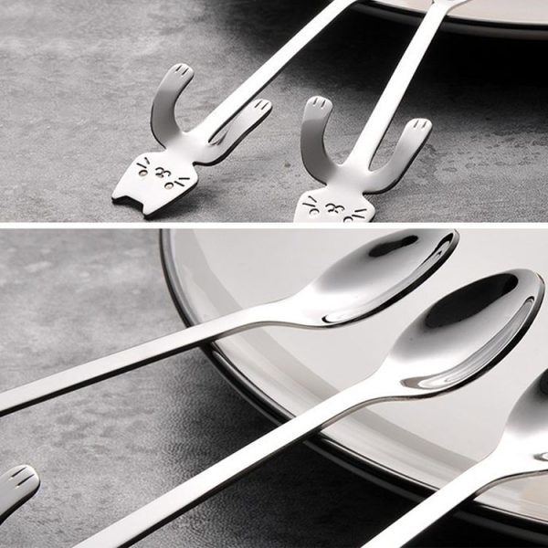 Creative 304 Stainless Steel Cartoon Cat Handle Coffee Stirring Spoons, 11.8*1.8cm (Black) - Image 3