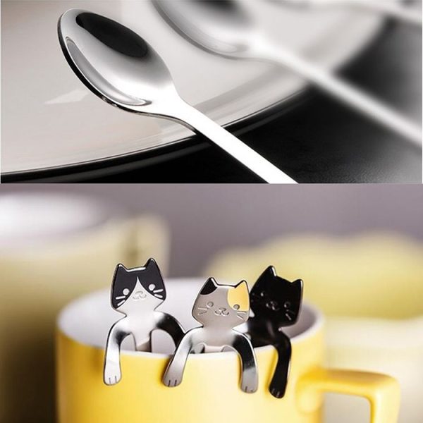 Creative 304 Stainless Steel Cartoon Cat Handle Coffee Stirring Spoons, 11.8*1.8cm (Black) - Image 4