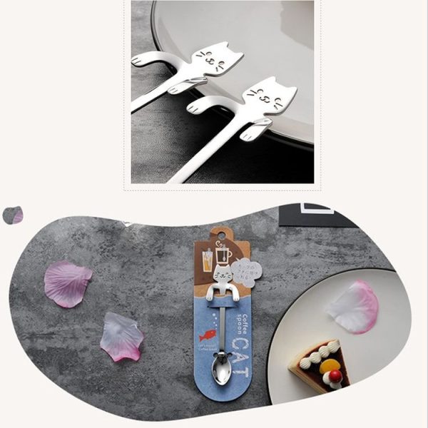 Creative 304 Stainless Steel Cartoon Cat Handle Coffee Stirring Spoons, 11.8*1.8cm (Black) - Image 5