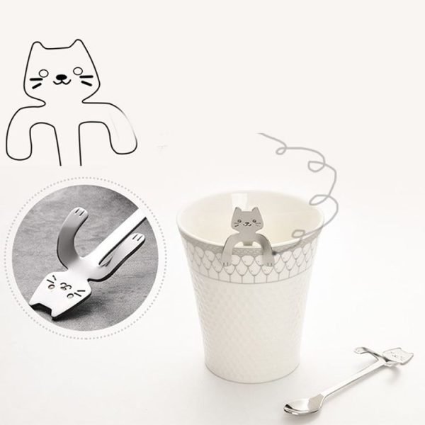 Creative 304 Stainless Steel Cartoon Cat Handle Coffee Stirring Spoons, 11.8*1.8cm (Black) - Image 6