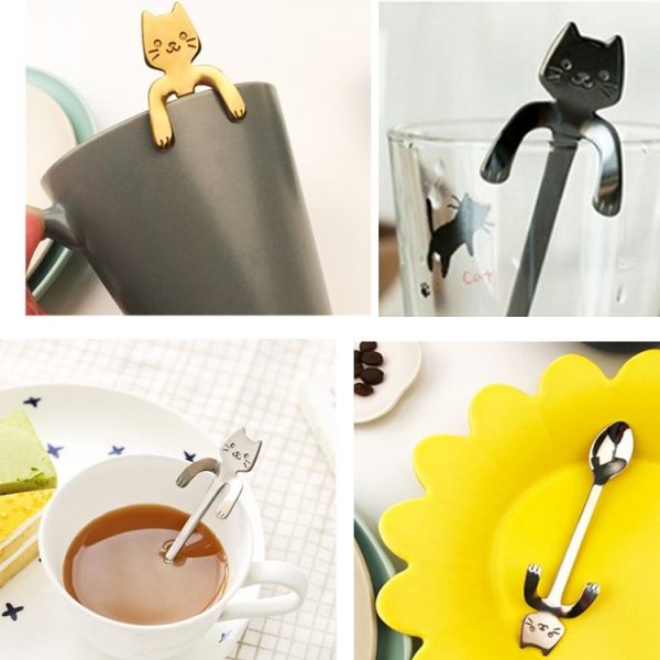 Creative 304 Stainless Steel Cartoon Cat Handle Coffee Stirring Spoons, 11.8*1.8cm (Black) - Image 8