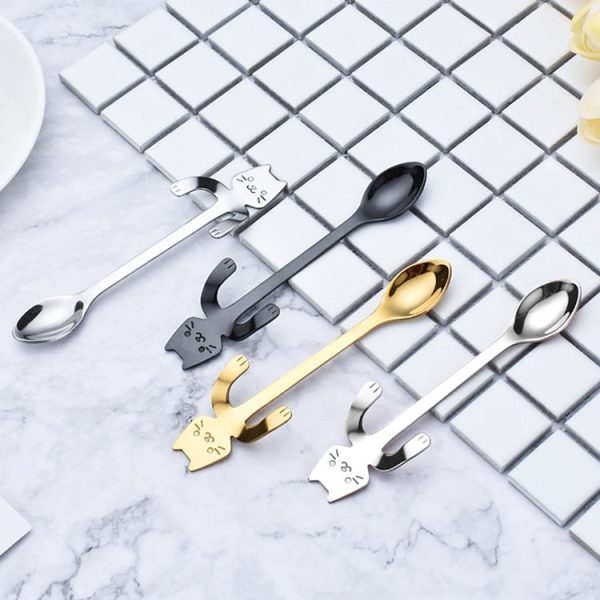 Creative 304 Stainless Steel Cartoon Cat Handle Coffee Stirring Spoons, 11.8*1.8cm (Black) - Image 9