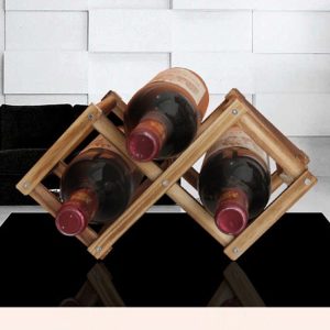 3 Bottles Racks Foldable Wine Stand Wooden Wine Holder Kitchen Bar Display Shelf (Carbon Baking)