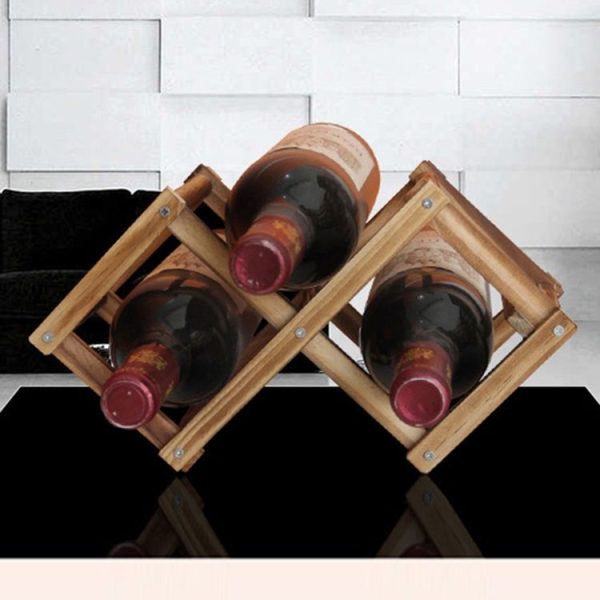 3 Bottles Racks Foldable Wine Stand Wooden Wine Holder Kitchen Bar Display Shelf (Carbon Baking)