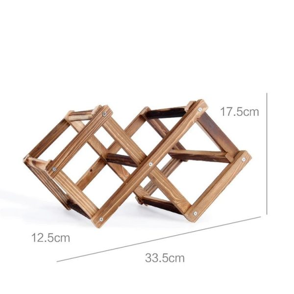 3 Bottles Racks Foldable Wine Stand Wooden Wine Holder Kitchen Bar Display Shelf (Carbon Baking) - Image 2