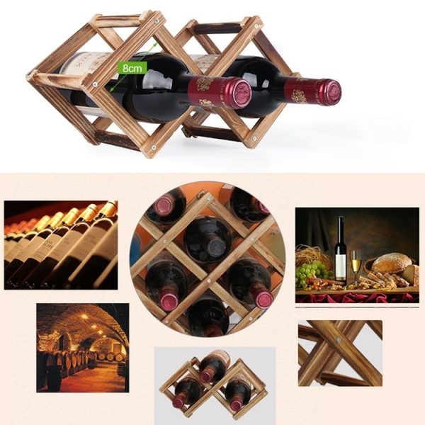 3 Bottles Racks Foldable Wine Stand Wooden Wine Holder Kitchen Bar Display Shelf (Carbon Baking) - Image 5