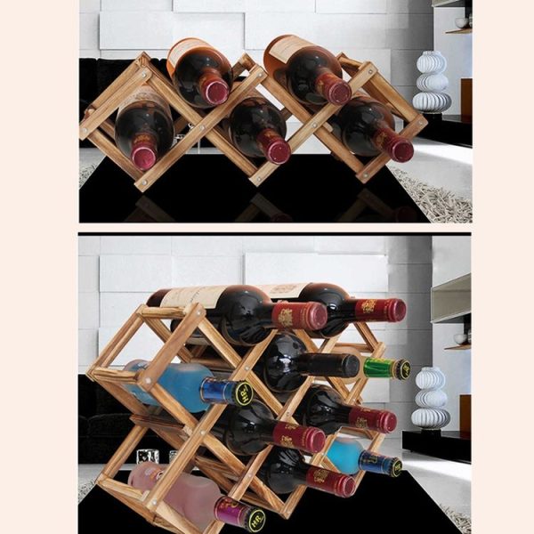 3 Bottles Racks Foldable Wine Stand Wooden Wine Holder Kitchen Bar Display Shelf (Carbon Baking) - Image 6