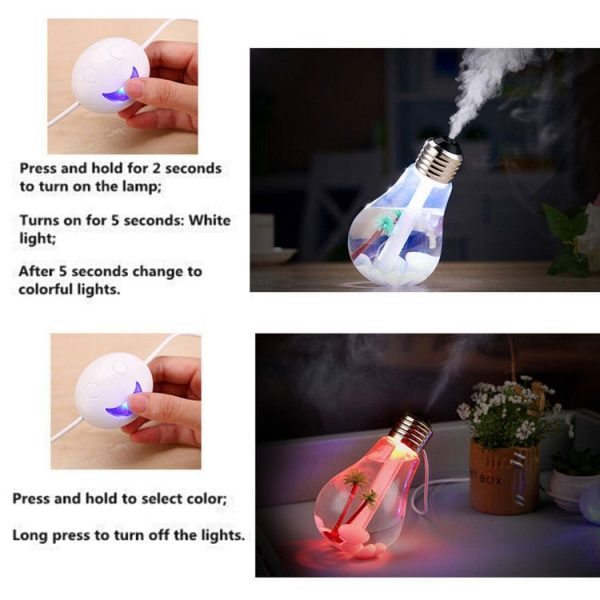 400ML Colorful Light Portable Bulb Shape Aromatherapy Air Purifier Humidifier for Home / Office / Car (Gold) - Image 10