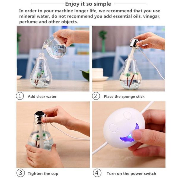 400ML Colorful Light Portable Bulb Shape Aromatherapy Air Purifier Humidifier for Home / Office / Car (Gold) - Image 12