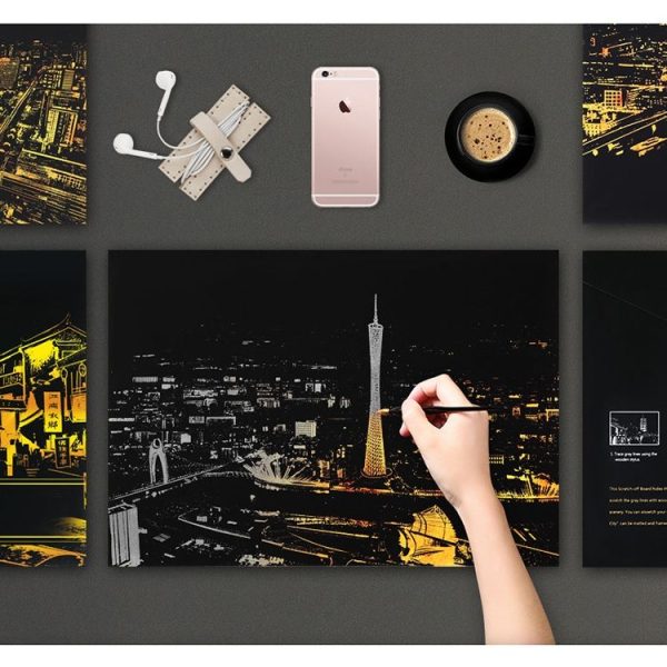 Bright City DIY Drawing Picture Wall Painting Scratch Card Golden Night View Paint Arts Paper Hand Painted Home Decoration Creative Handmade Gifts, Size: 41*28.7cm - Image 4
