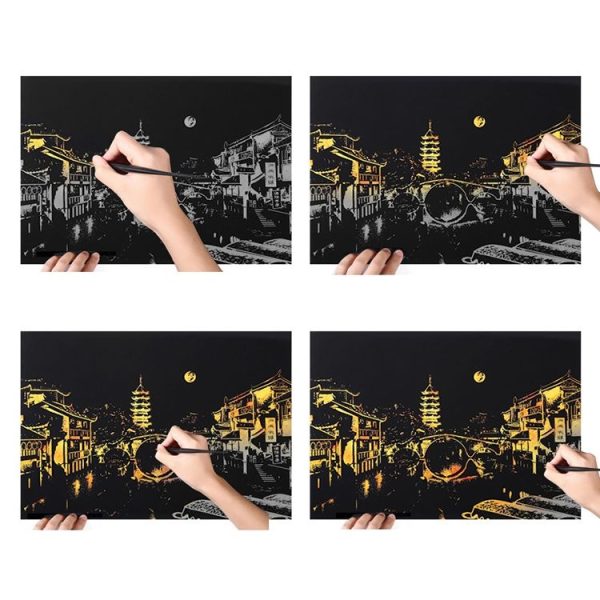 Bright City DIY Drawing Picture Wall Painting Scratch Card Golden Night View Paint Arts Paper Hand Painted Home Decoration Creative Handmade Gifts, Size: 41*28.7cm - Image 5