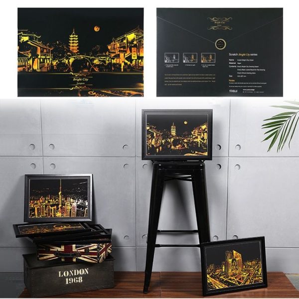 Bright City DIY Drawing Picture Wall Painting Scratch Card Golden Night View Paint Arts Paper Hand Painted Home Decoration Creative Handmade Gifts, Size: 41*28.7cm - Image 8