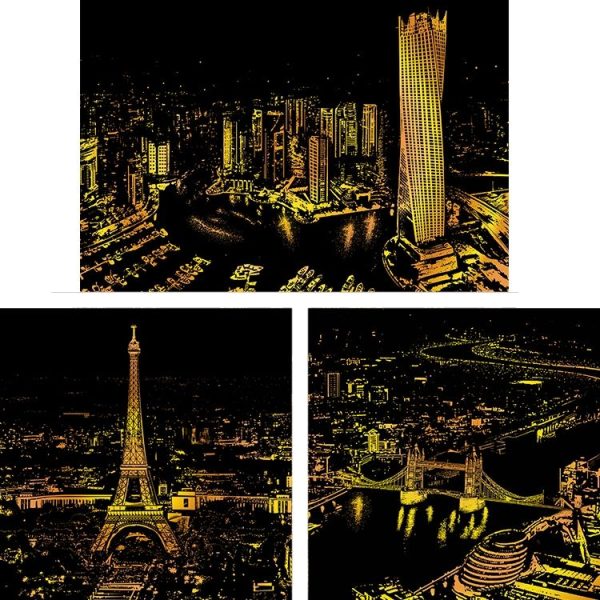 Bright City DIY Drawing Picture Wall Painting Scratch Card Golden Night View Paint Arts Paper Hand Painted Home Decoration Creative Handmade Gifts, Size: 41*28.7cm - Image 9