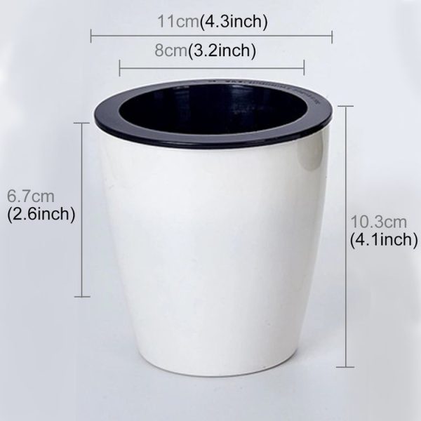 Lazy Flower Pots Automatic Water-absorbing Hydroponic Potted Plants Circular Resin Plastic Flower Pots Double-layer Design Self Watering Planter, Diameter: 11cm, Height: 10.3cm (White) - Image 2