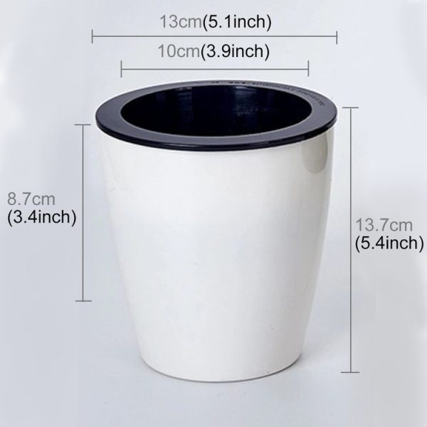 Lazy Flower Pots Automatic Water-absorbing Hydroponic Potted Plants Circular Resin Plastic Flower Pots Double-layer Design Self Watering Planter, Diameter: 13cm, Height: 13.7cm (White) - Image 2