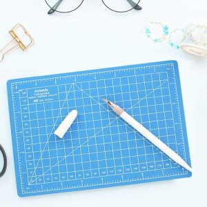 Junesix A5 Cutting Mat Set Cutting Mat & Ruler & Carving Knife (Blue)
