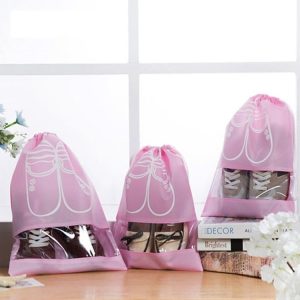 Non-Woven Drawing Belt Shoe Pouch, Large Size (Pink)