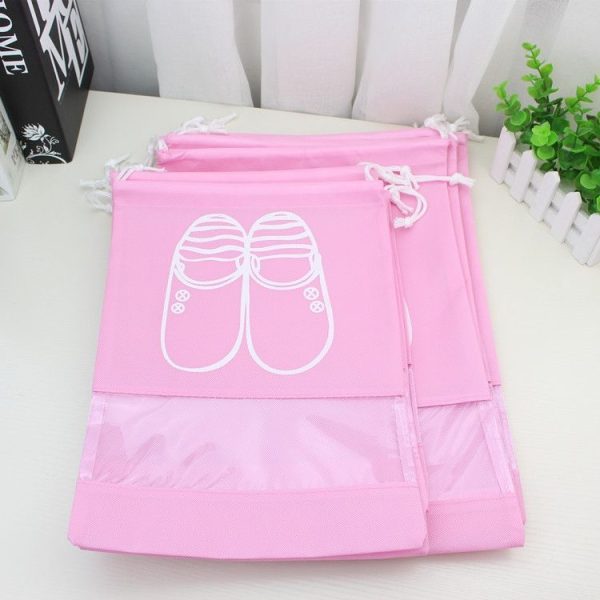Non-Woven Drawing Belt Shoe Pouch, Large Size (Pink) - Image 2