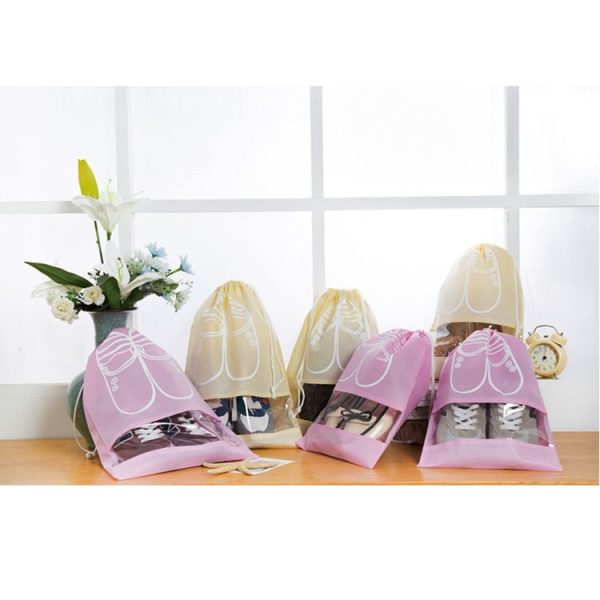 Non-Woven Drawing Belt Shoe Pouch, Large Size (Pink) - Image 4