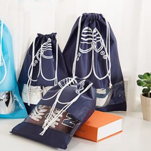 Non-Woven Drawing Belt Shoe Pouch, Small Size (Navy Blue)