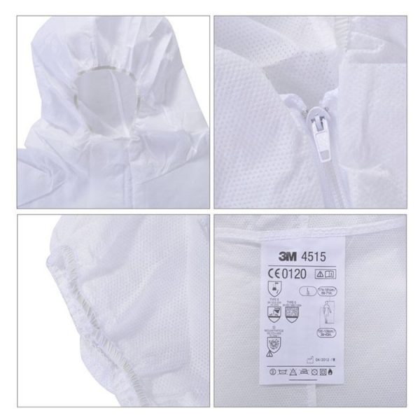 3M 4515 One-piece White Anti-static Anti-chemical Dustproof Sandblasting Suit with Cap, Size: M - Image 5