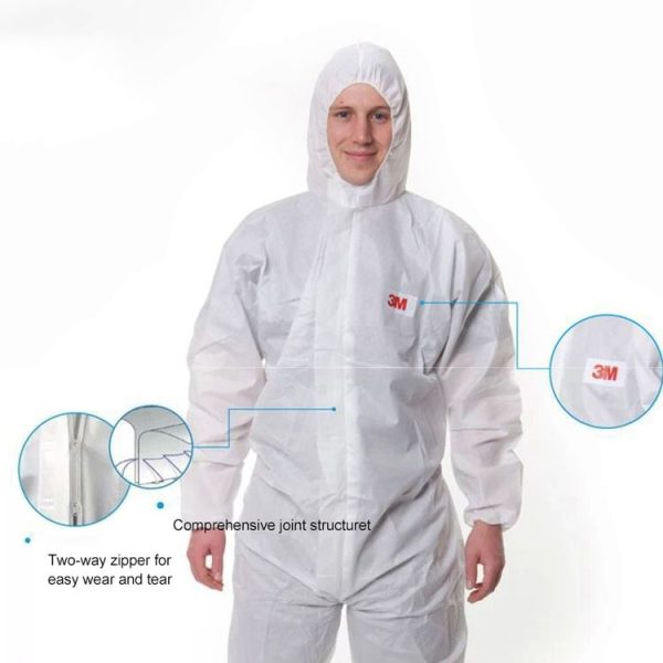 3M 4515 One-piece White Anti-static Anti-chemical Dustproof Sandblasting Suit with Cap, Size: M - Image 6