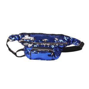 Sequins Waist Bag Double Color Makeup Bag Mermaid Purses Chest Pack Women Girl Travelling Mobile Phone Bag (Ice Blue Light)