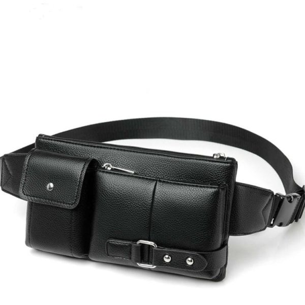 Universal Outdoor Men Shoulder Messenger Bags Retro Men Waist Bag, Size: L (27cm x 15cm x 1cm) (Black) - Image 2