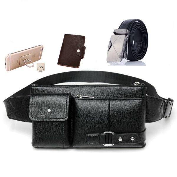 Universal Outdoor Men Shoulder Messenger Bags Retro Men Waist Bag, Size: L (27cm x 15cm x 1cm) (Black) - Image 3