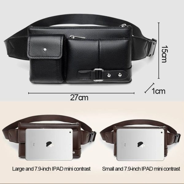 Universal Outdoor Men Shoulder Messenger Bags Retro Men Waist Bag, Size: L (27cm x 15cm x 1cm) (Black) - Image 4