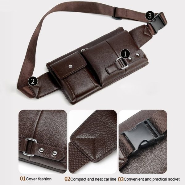 Universal Outdoor Men Shoulder Messenger Bags Retro Men Waist Bag, Size: L (27cm x 15cm x 1cm) (Black) - Image 5
