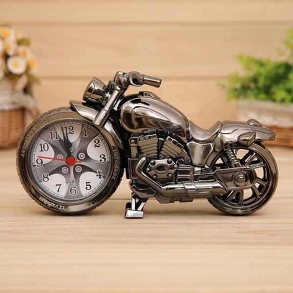 Cartoon Motorcycle Alarm Clock Bedroom Plastic Pointer Alarm Clock, Size: 23*13*6cm (Black)