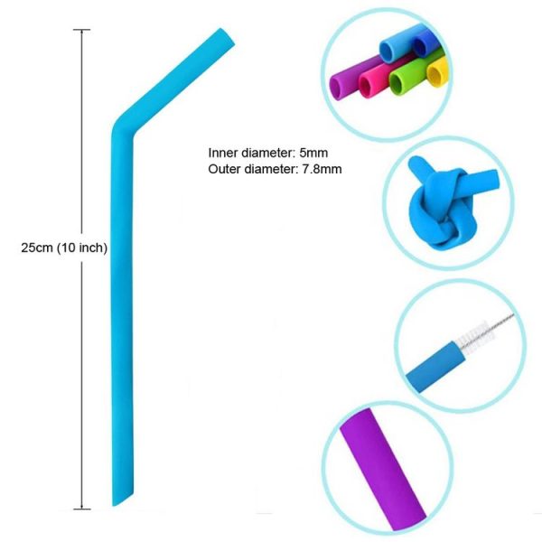 5 PCS Food Grade Silicone Straws Cartoon Colorful Drink Tools with 1 Brush, Slim Bend Pipe, Length: 25cm, Outer Diameter: 7.8mm, Inner Diameter: 5mm, Random Color Delivery - Image 3