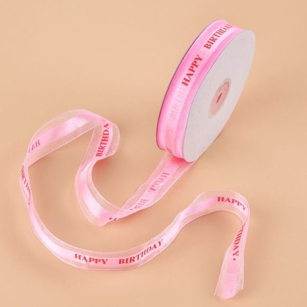 English Letter Colored Printed Ribbons Gift Bouquet Ribbons Bowknot Flowers Packaging Ribands, Size: 45m x 2.5cm (Pink)