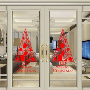 Christmas Tree Living Room Window Glass Door Removable Waterproof Christmas Wall Sticker Decoration (Red)