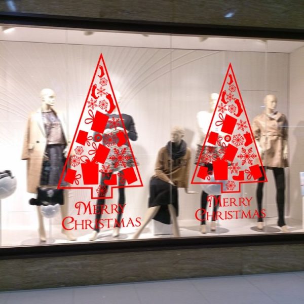 Christmas Tree Living Room Window Glass Door Removable Waterproof Christmas Wall Sticker Decoration (Red) - Image 3
