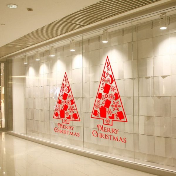 Christmas Tree Living Room Window Glass Door Removable Waterproof Christmas Wall Sticker Decoration (Red) - Image 4