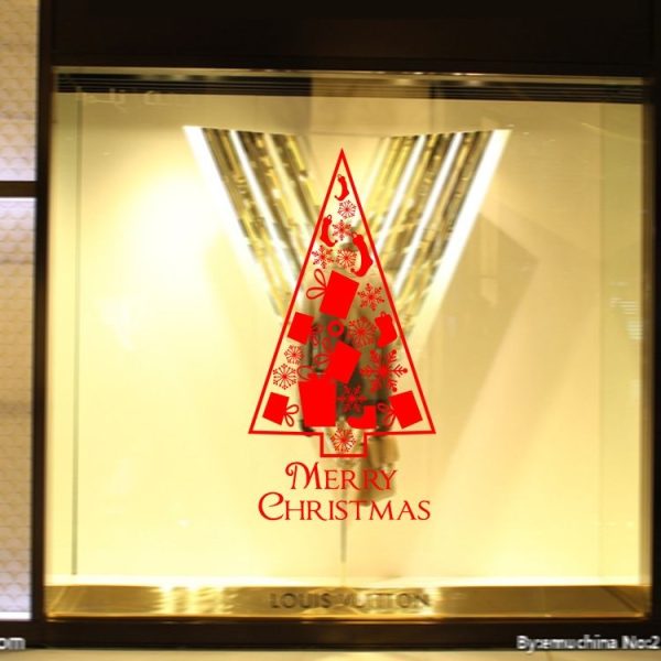Christmas Tree Living Room Window Glass Door Removable Waterproof Christmas Wall Sticker Decoration (Red) - Image 5