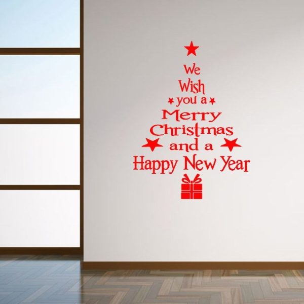 Blessing Christmas Tree Living Room Window Glass Door Removable Christmas Wall Sticker Decoration (Red) - Image 3
